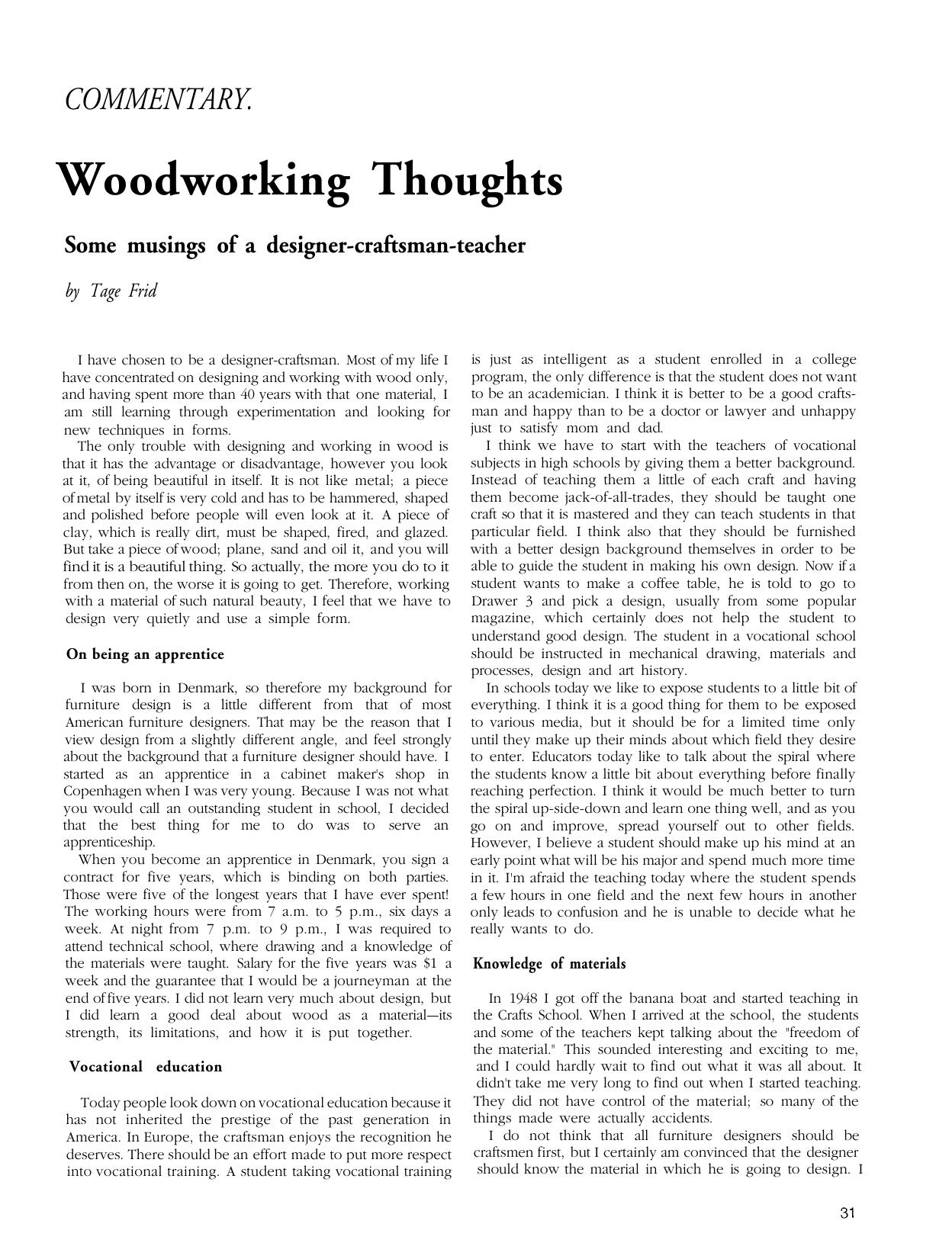 Woodworking Thoughts by Tage Frid