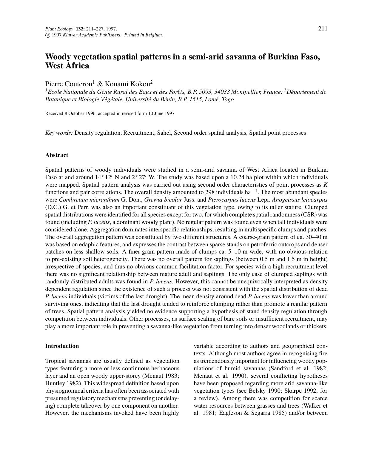 Woody vegetation spatial patterns in a semi-arid savanna of Burkina Faso, West Africa by Unknown