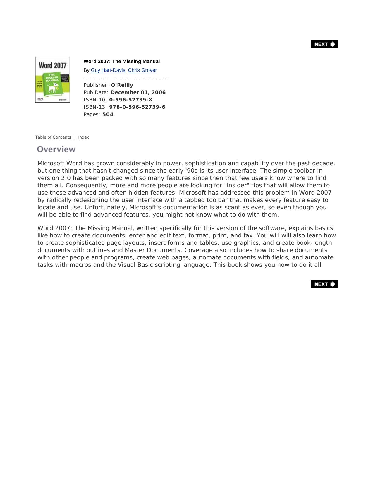 Word 2007: The Missing Manual by Chris Grover