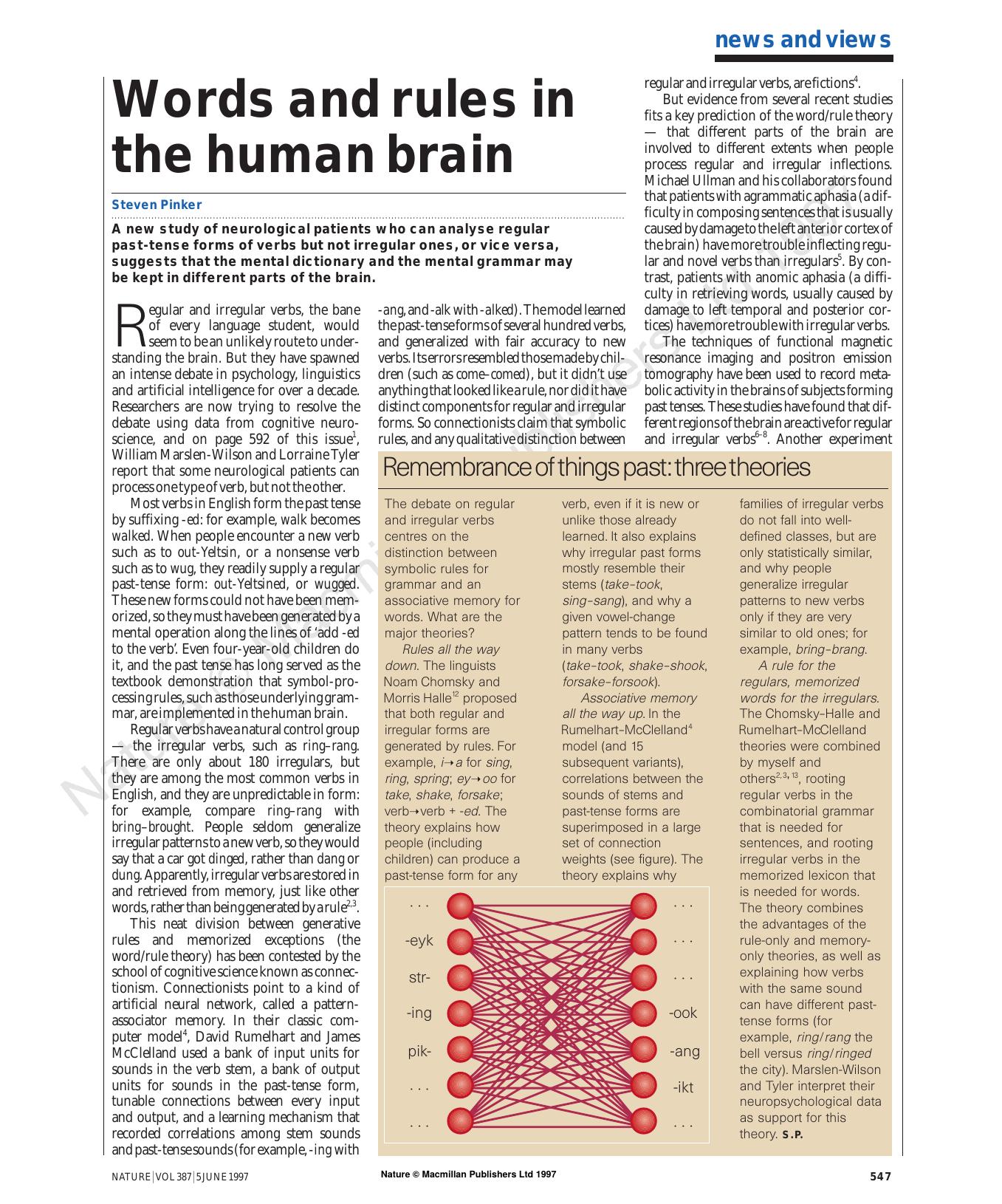Words and rules in the human brain (1997) by Unknown