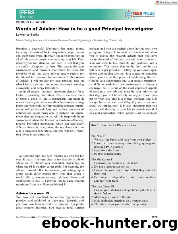 Words of Advice: How to be a good Principal Investigator by Unknown