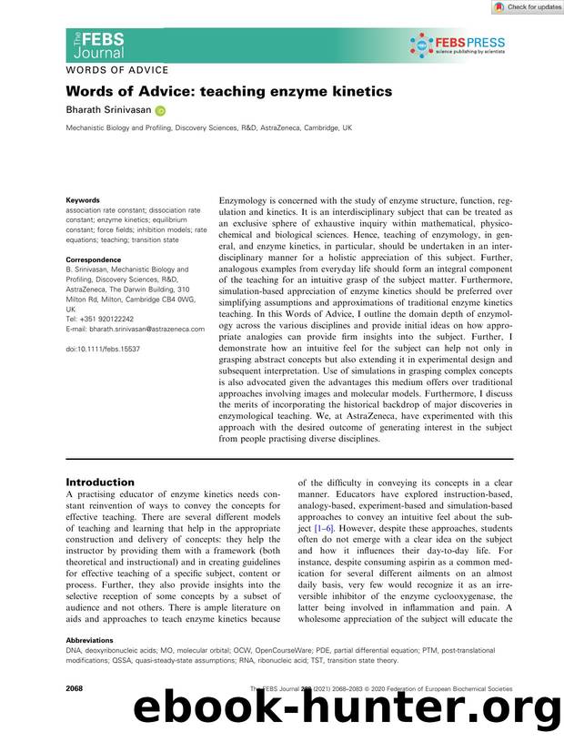 Words of Advice: teaching enzyme kinetics by Unknown