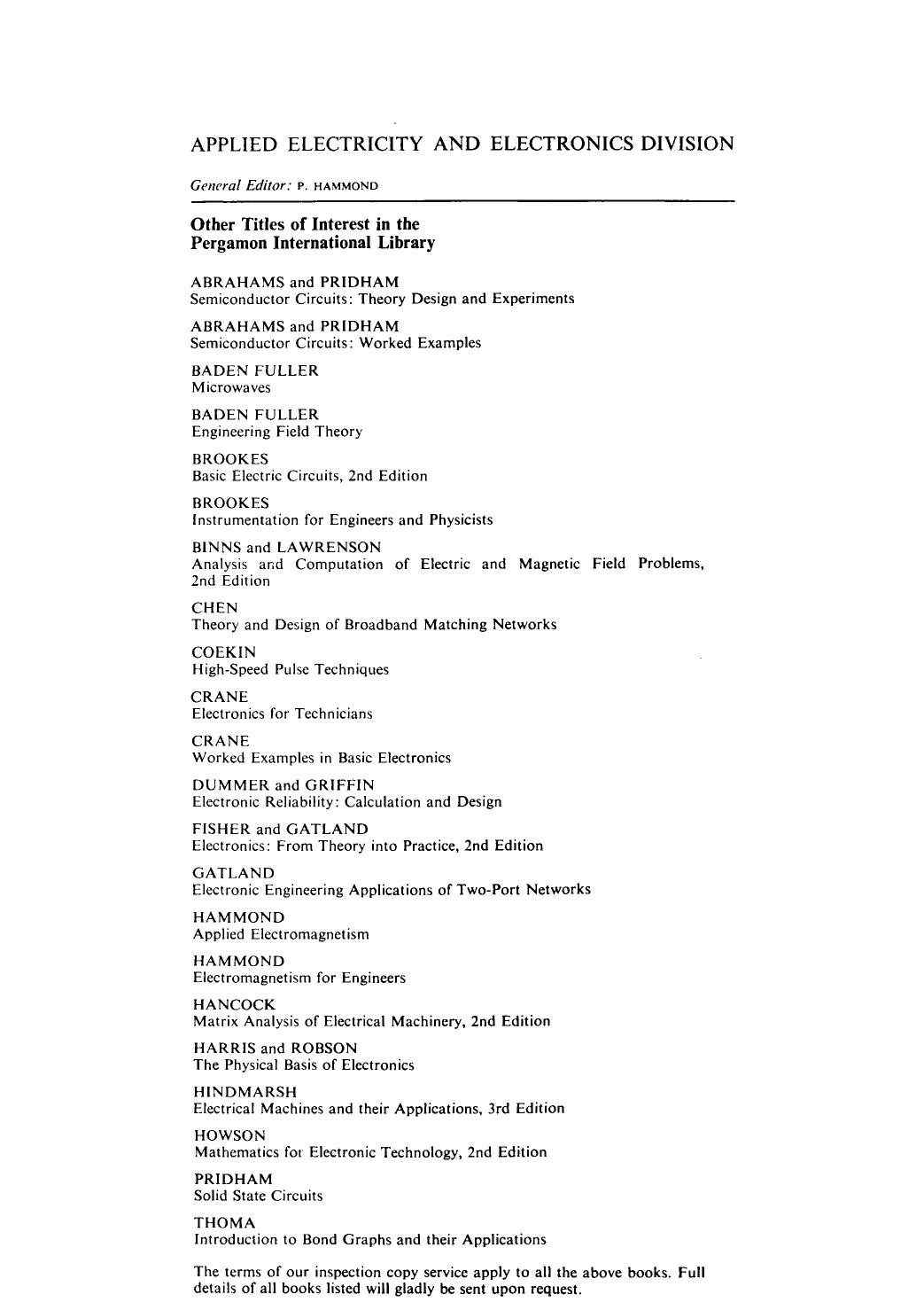 Worked Examples in Engineering Field Theory. Applied Electricity and Electronics Division by A. J. Baden Fuller and P. Hammond (Auth.)