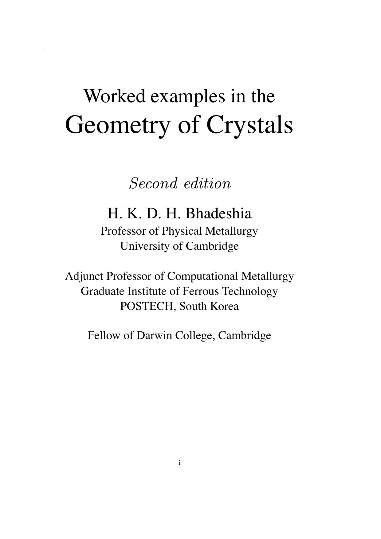 Worked Examples in the Geometry of Crystals by H. K. D. H. Bhadeshia