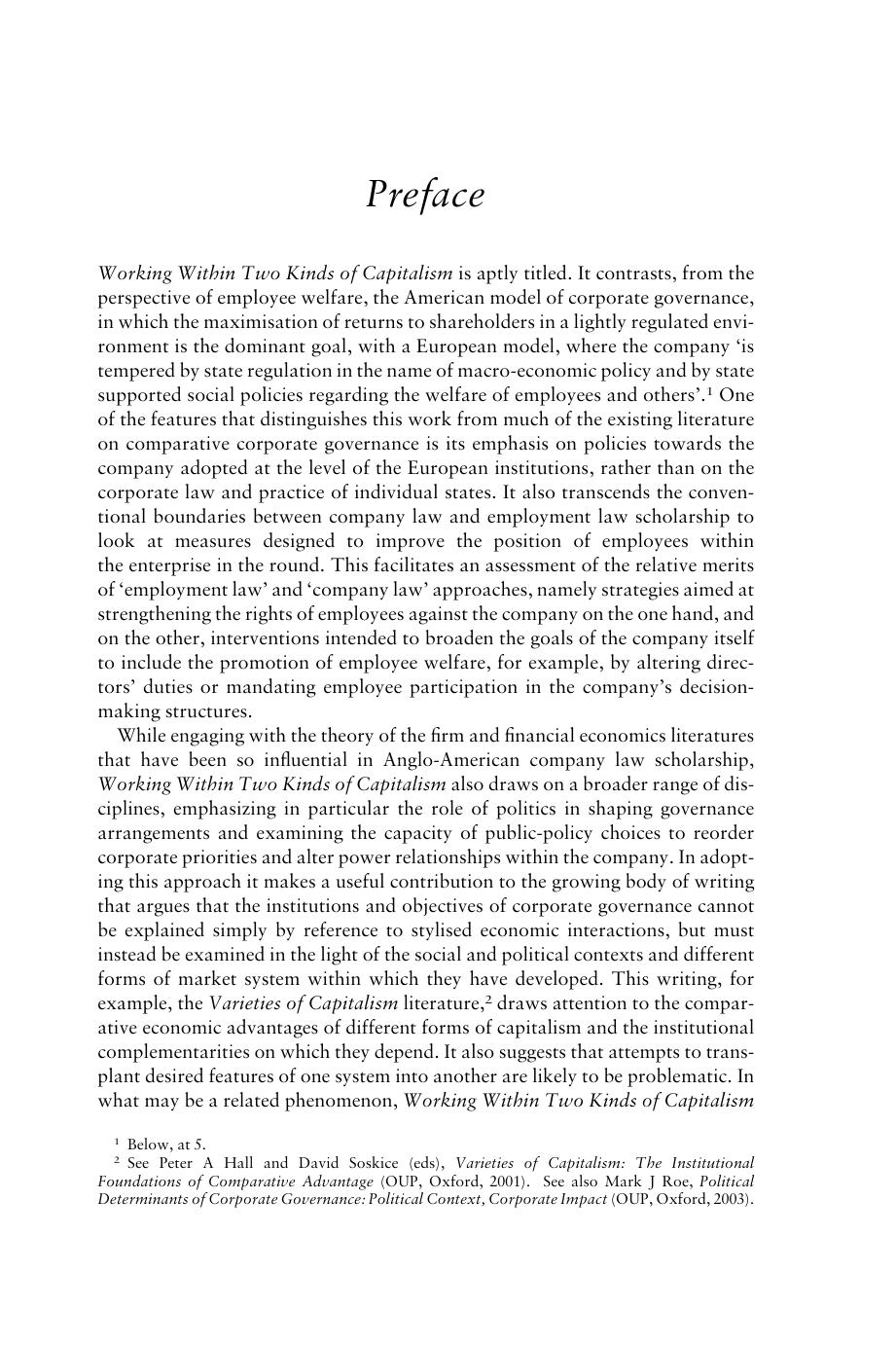 Working Within Two Kinds of Capitalism: Corporate Governance and Employee Stakeholding: US and EC Perspectives by Irene Lynch Fannon