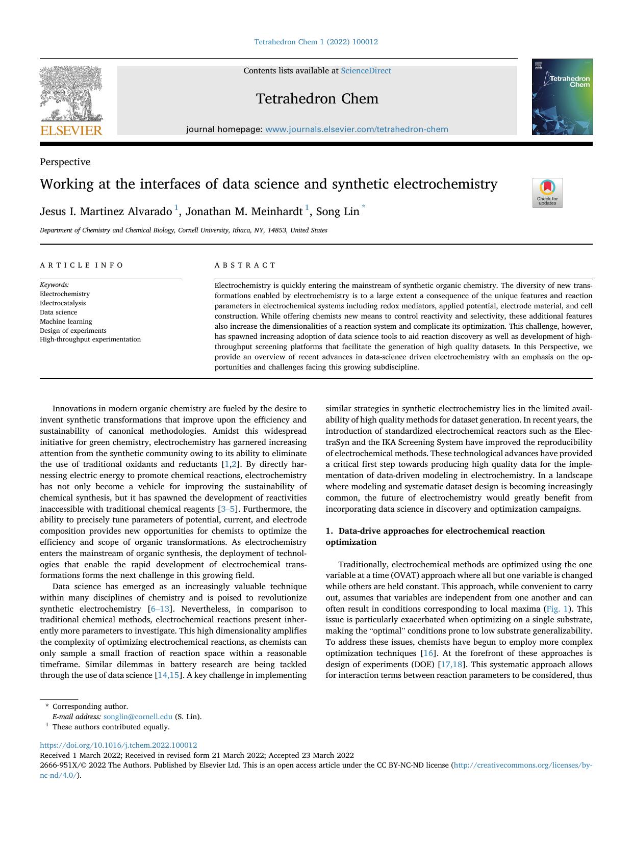 Working at the interfaces of data science and synthetic electrochemistry by Jesus I. Martinez Alvarado & Jonathan M. Meinhardt & Song Lin