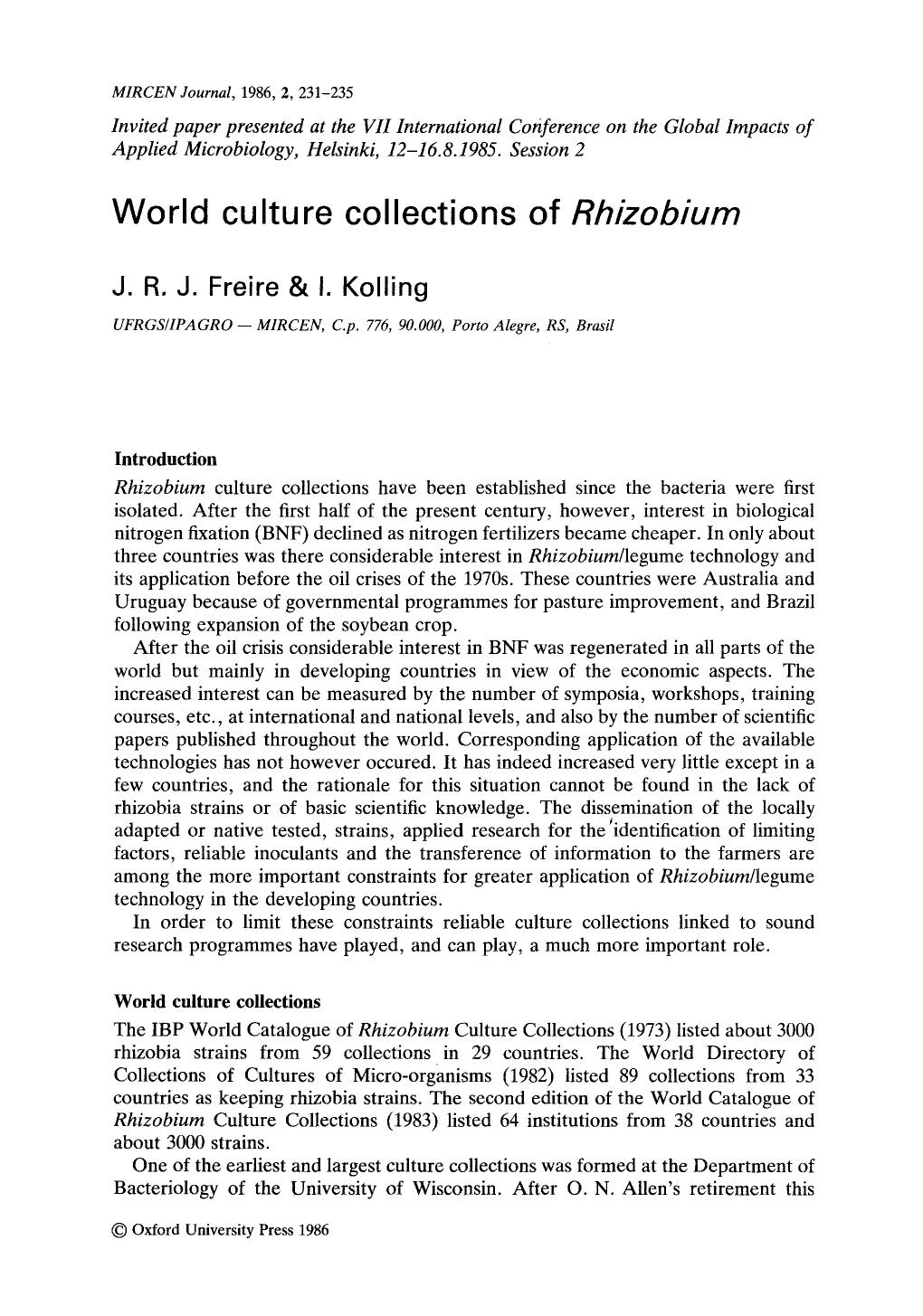 World culture collections of <Emphasis Type="Italic">Rhizobium <Emphasis> by Unknown