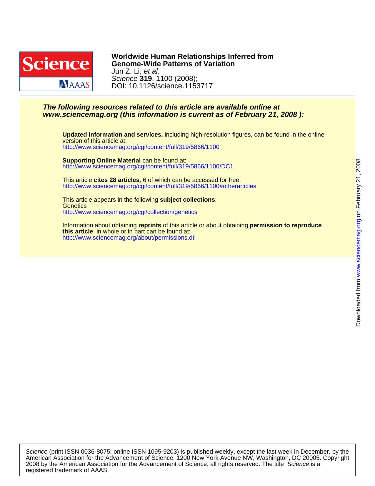 Worldwide Human Relationships Inferred from Genome-Wide Patterns of Variation by Various