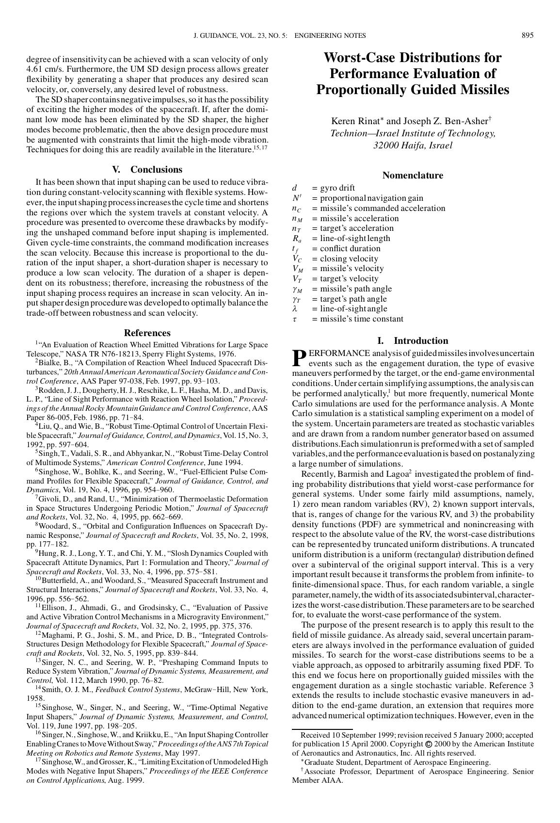 Worst-Case Distributions for Performance Evaluation of Proportionally Guided Missiles by Unknown