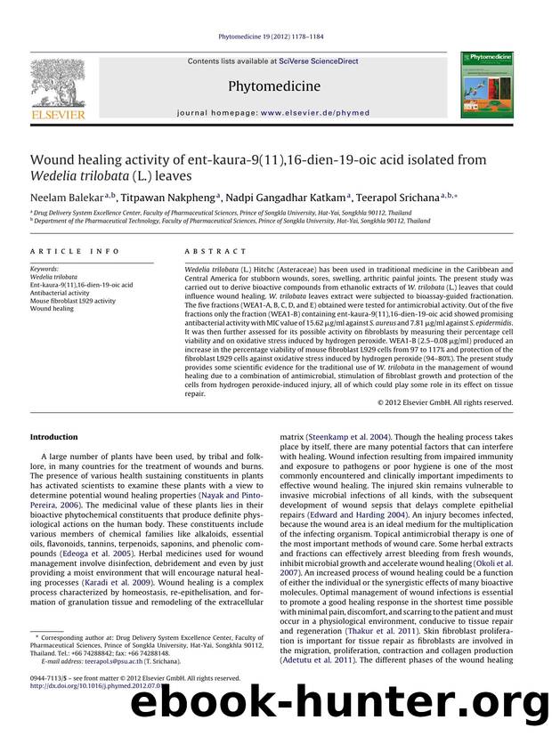 Wound healing activity of ent-kaura-9(11),16-dien-19-oic acid isolated from Wedelia trilobata (L.) leaves by Neelam Balekar