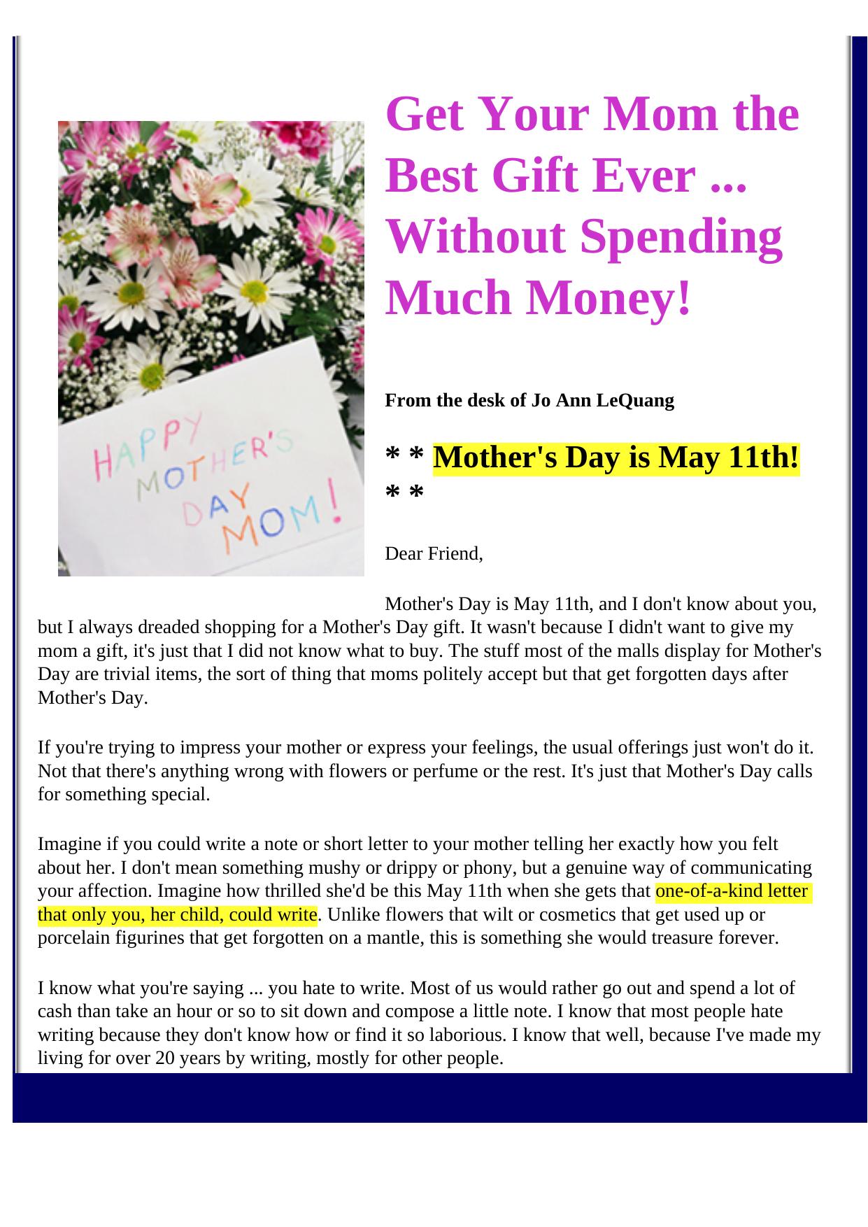 Write Your Mom A Great Letter ... Yourself! This Guide Makes It Easy! by Best of Kuszter's Collection