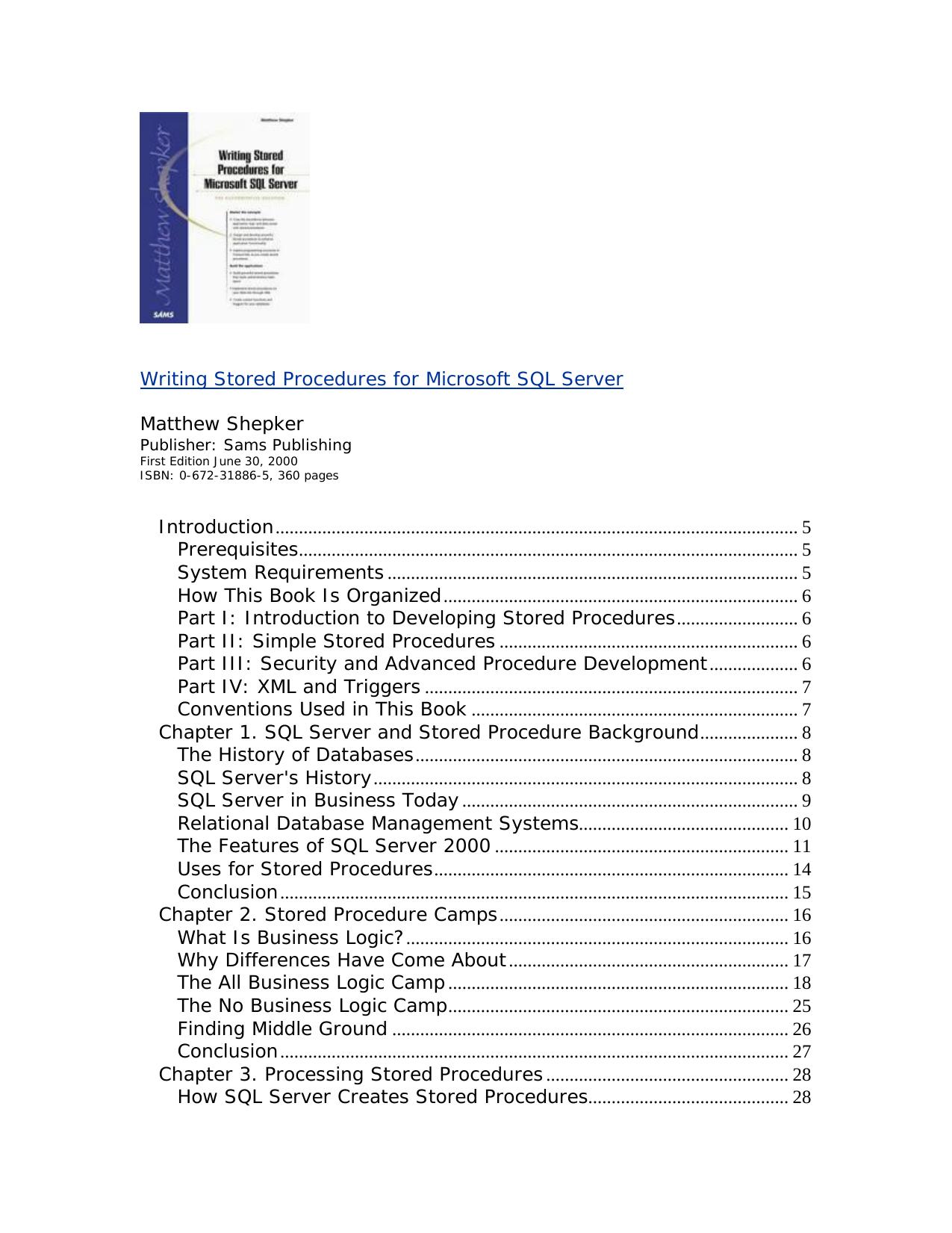 Writing Stored Procedures for Microsoft SQL Server.PDF by Unknown