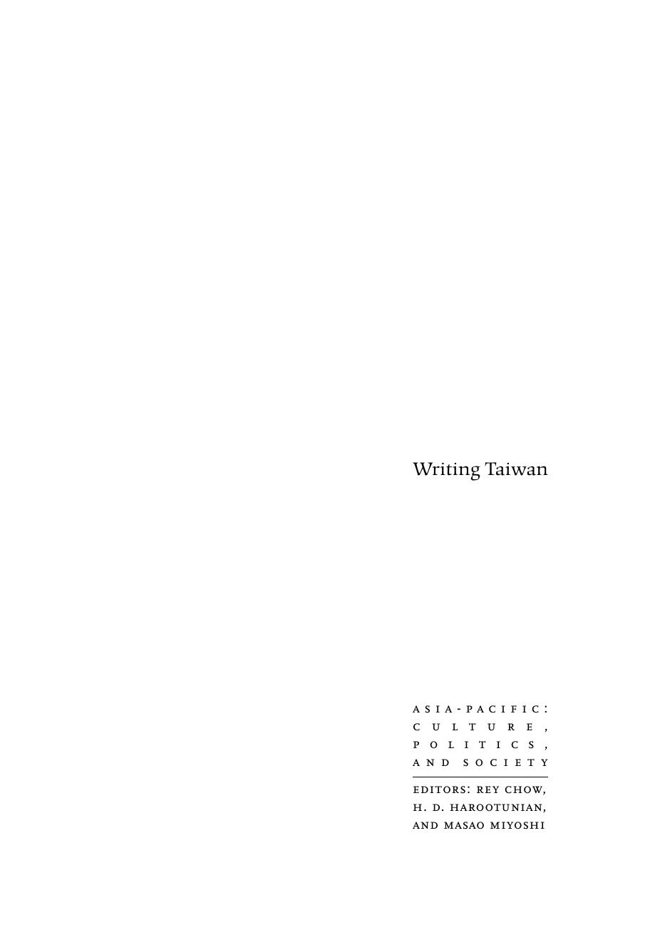 Writing Taiwan: A New Literary History by unknow