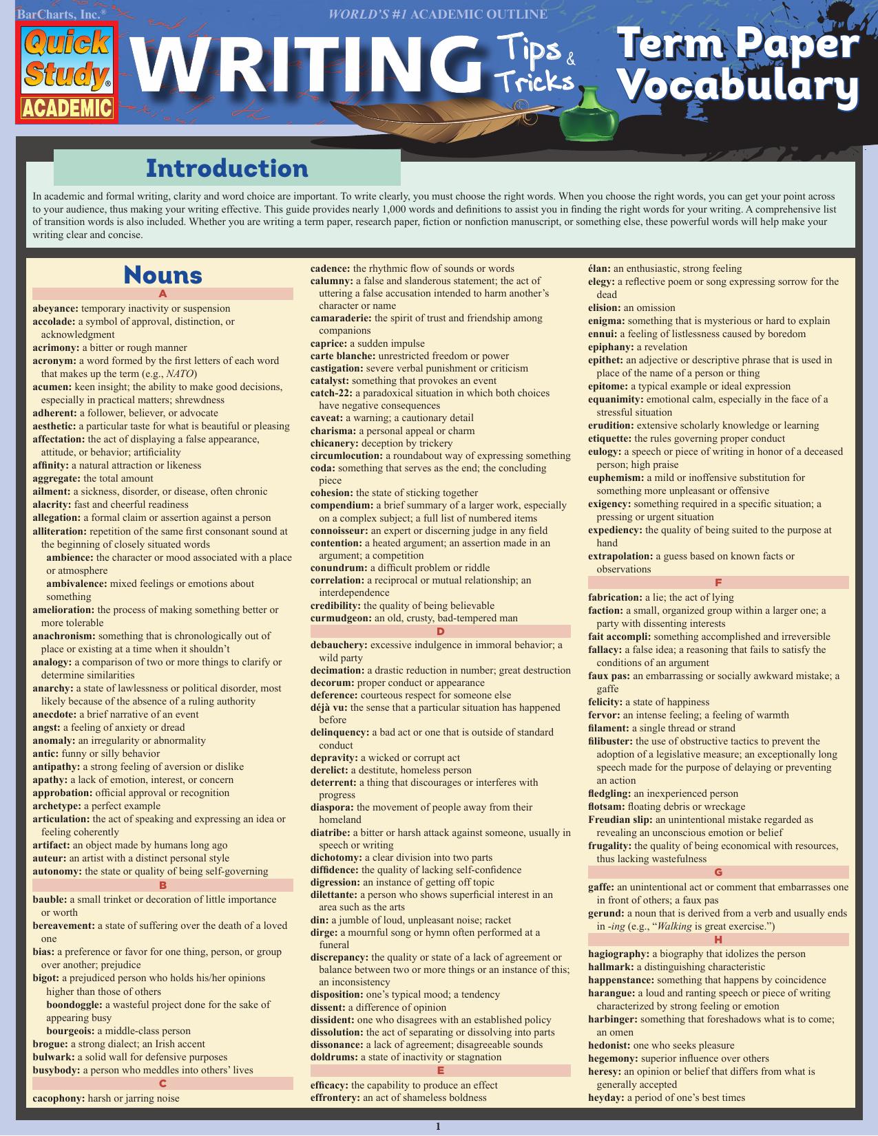 Writing Tips Term Paper Vocabulary by Unknown