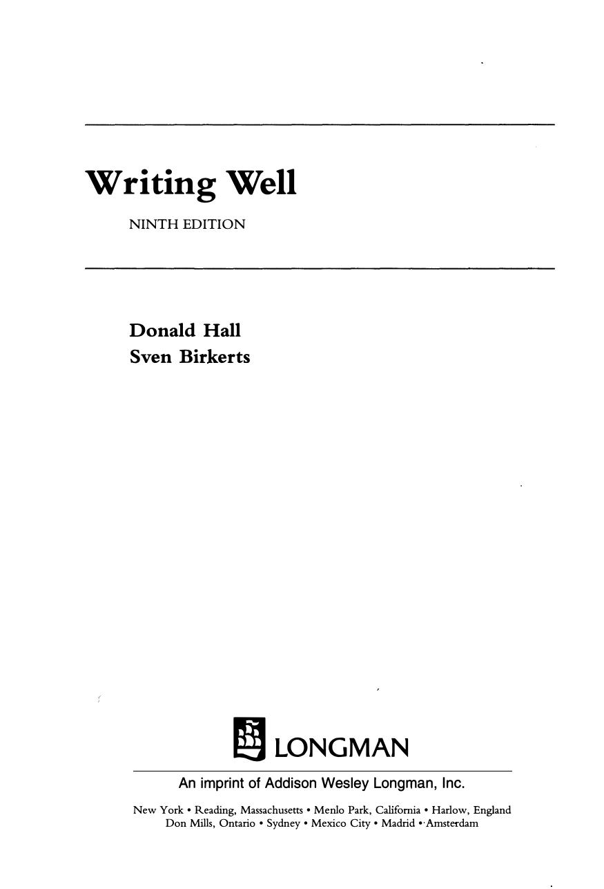 Writing Well by Donald Hall and Sven Birkerts