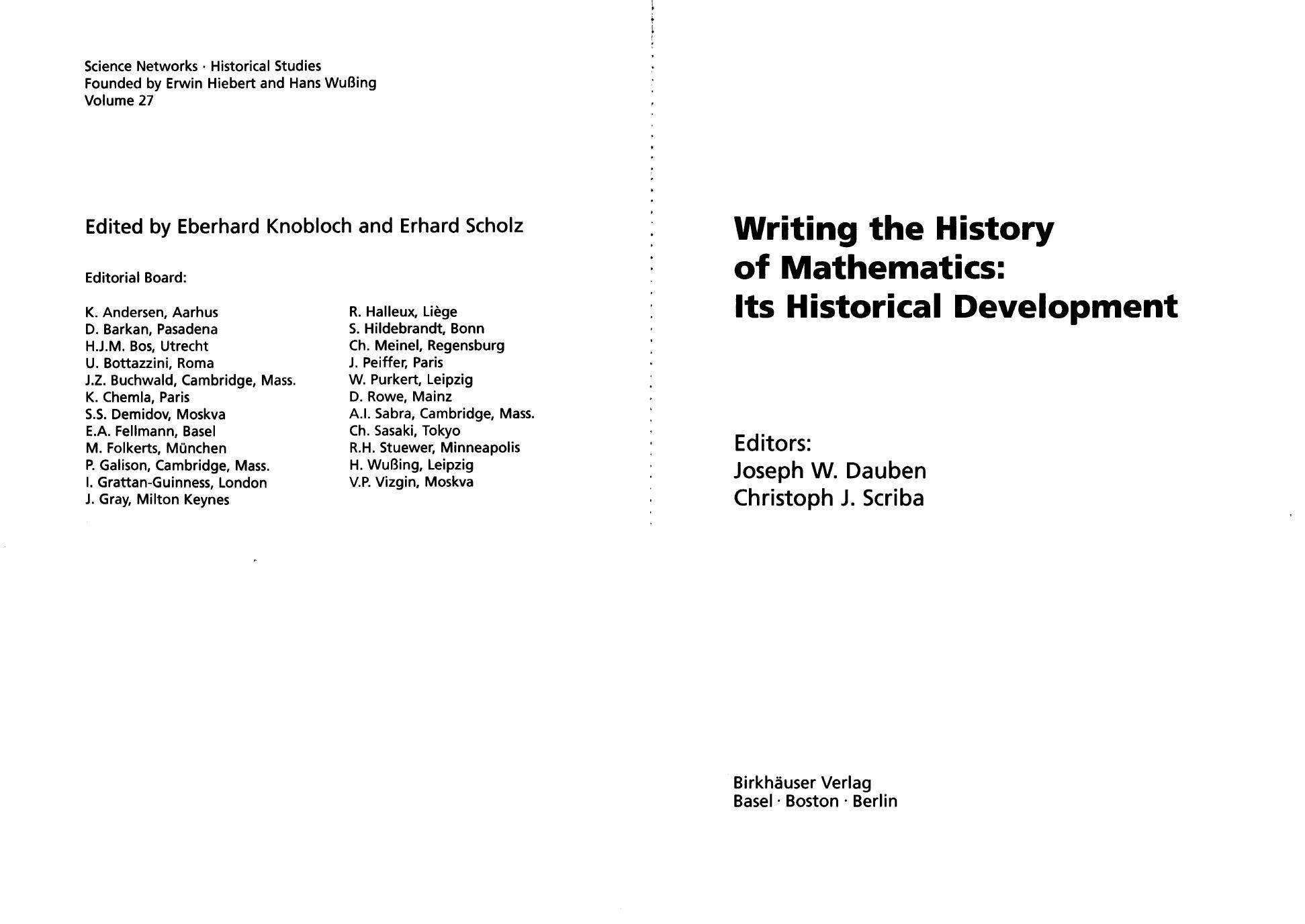Writing the History of Mathematics: Its Historical Development by Unknow
