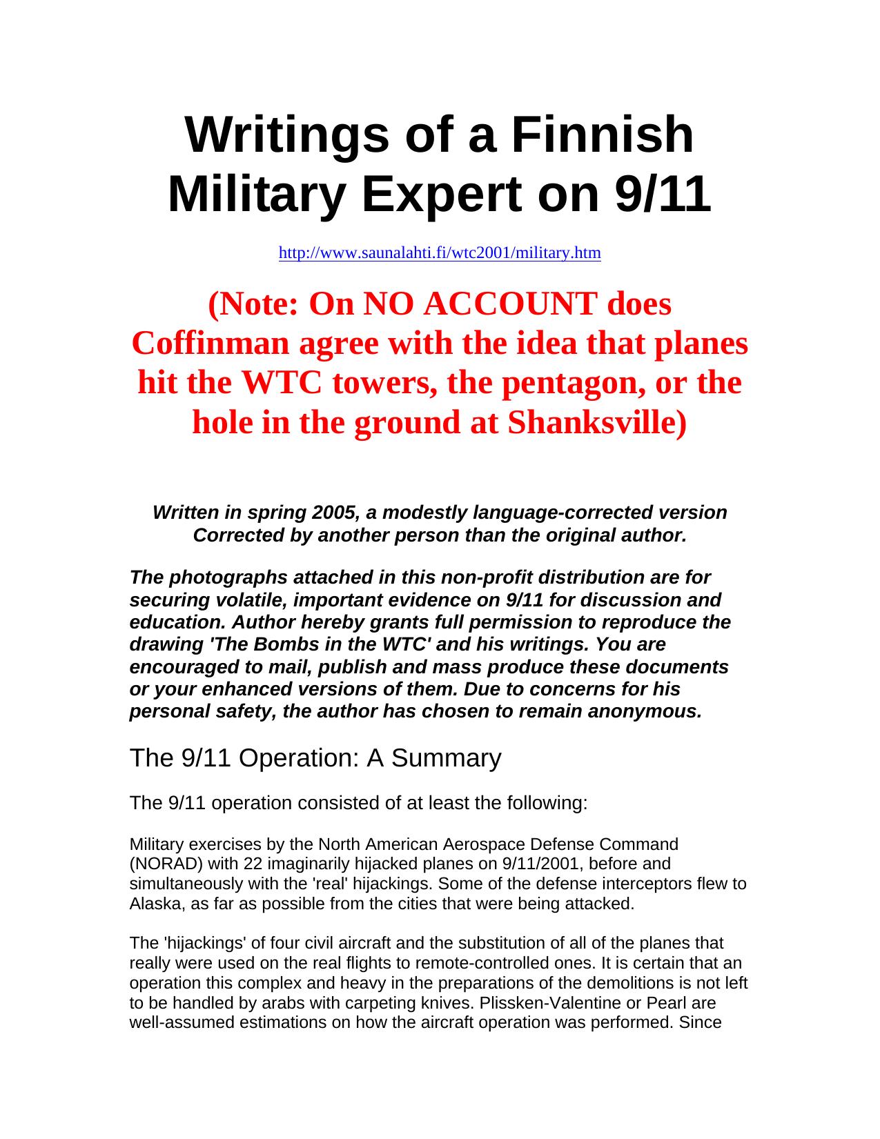Writings of a Finnish Military Expert on 911 by Bernadette Duffy
