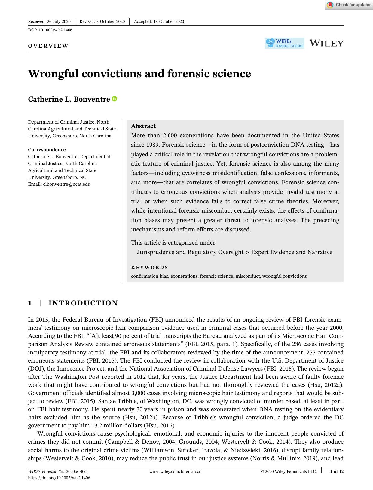 Wrongful convictions and forensic science by Catherine L. Bonventre