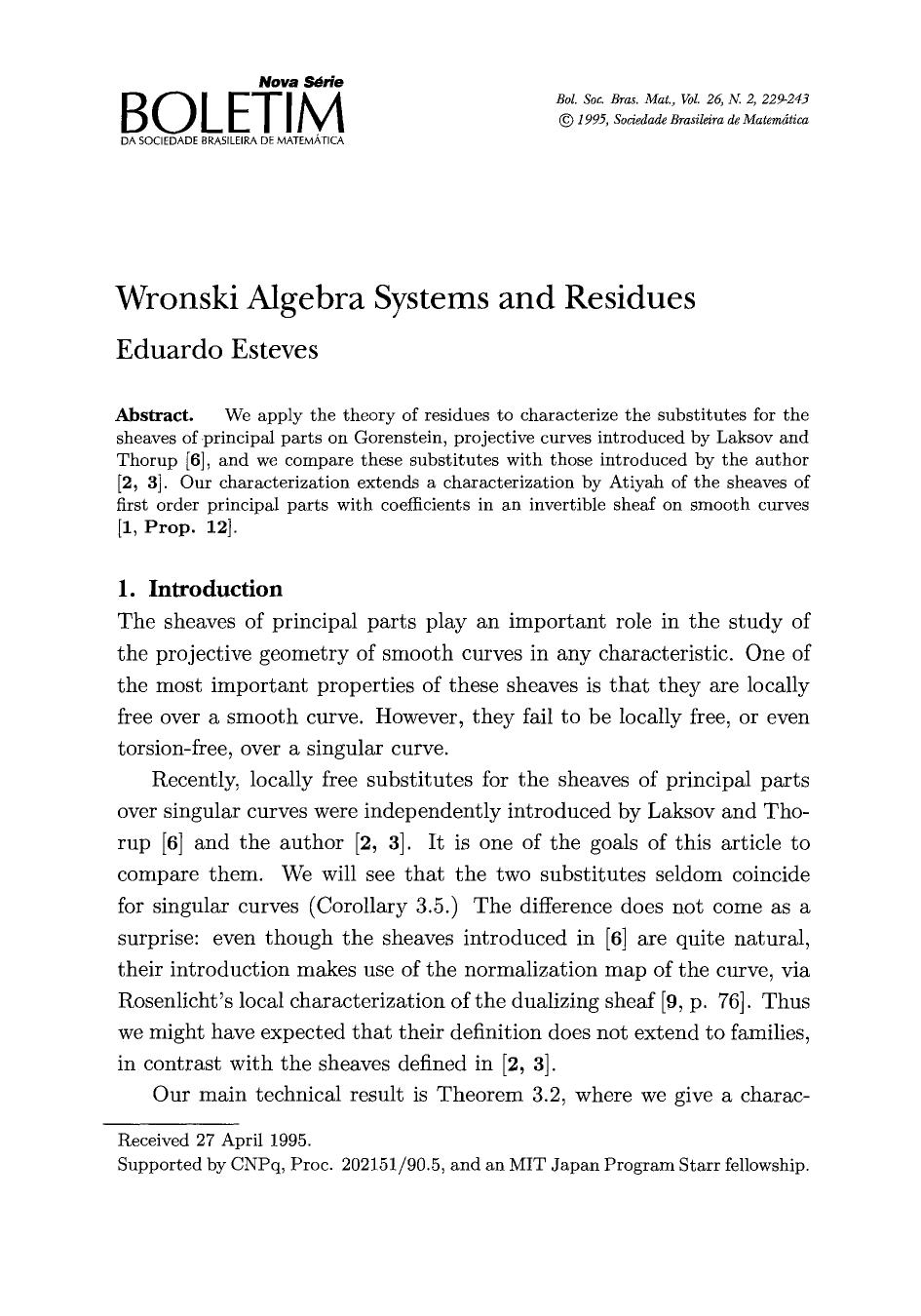 Wronski algebra systems and residues by Unknown