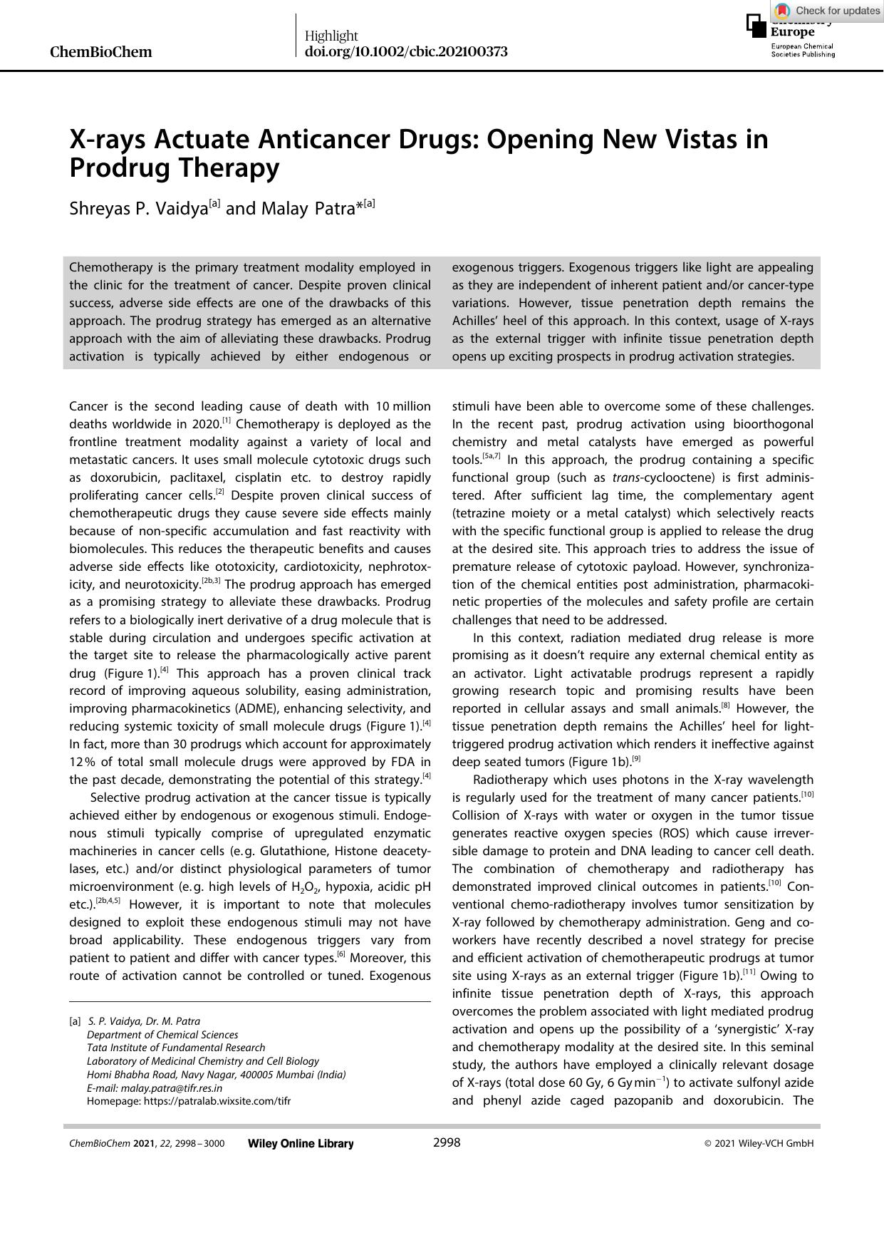 Xârays Actuate Anticancer Drugs: Opening New Vistas in Prodrug Therapy by Unknown