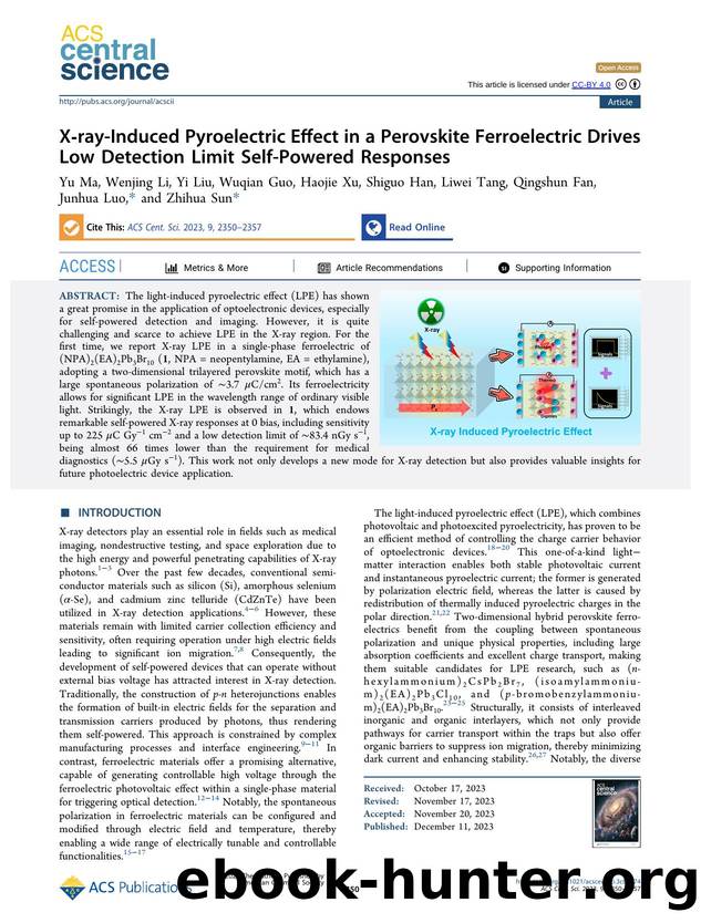 Xâray-Induced Pyroelectric Effect in a Perovskite Ferroelectric Drives Low Detection Limit Self-Powered Responses by unknow