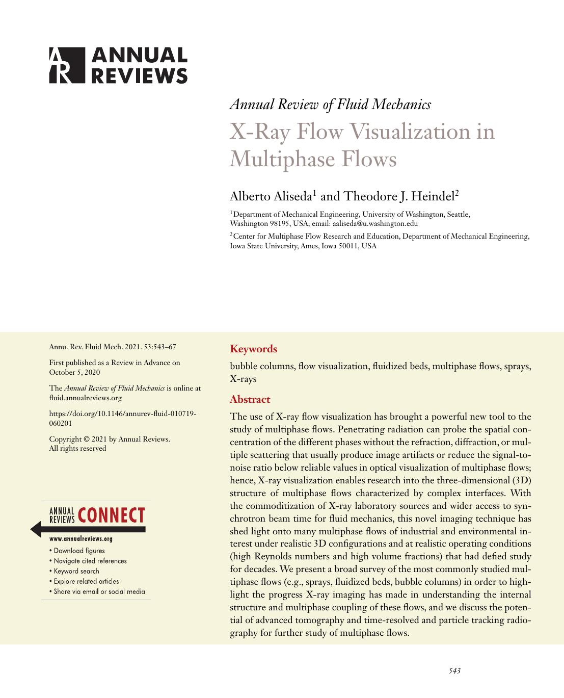 X-Ray Flow Visualization in Multiphase Flows by Alberto Aliseda and Theodore J. Heindel