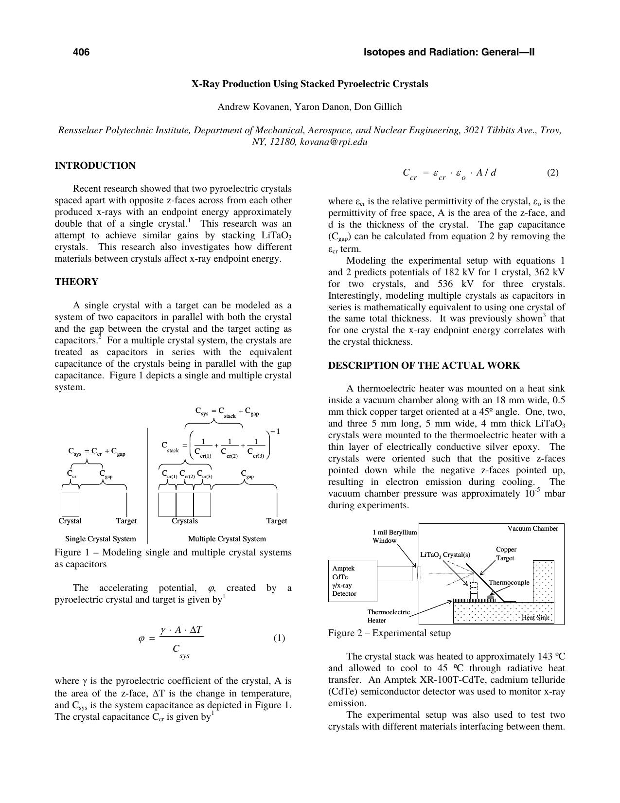 X-Ray Production Using Stacked Pyroelectric Crystals by Andrew Kovanen Yaron Danon Don Gillich