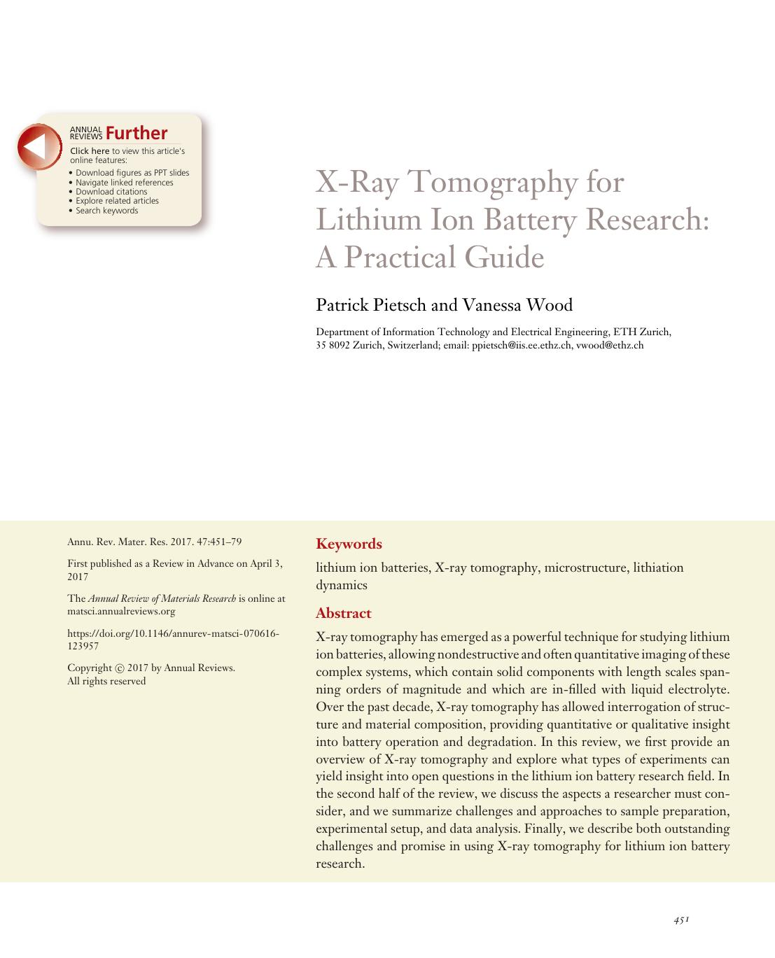 X-Ray Tomography for Lithium Ion Battery Research: A Practical Guide by Patrick Pietsch and Vanessa Wood