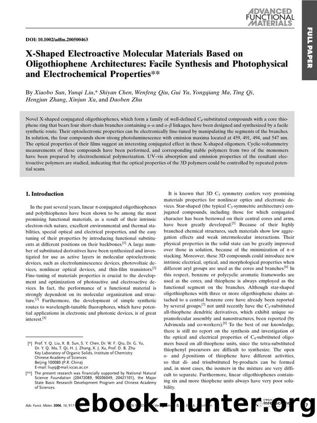 X-Shaped Electroactive Molecular Materials Based on Oligothiophene Architectures: Facile Synthesis and Photophysical and Electrochemical Properties by Unknown