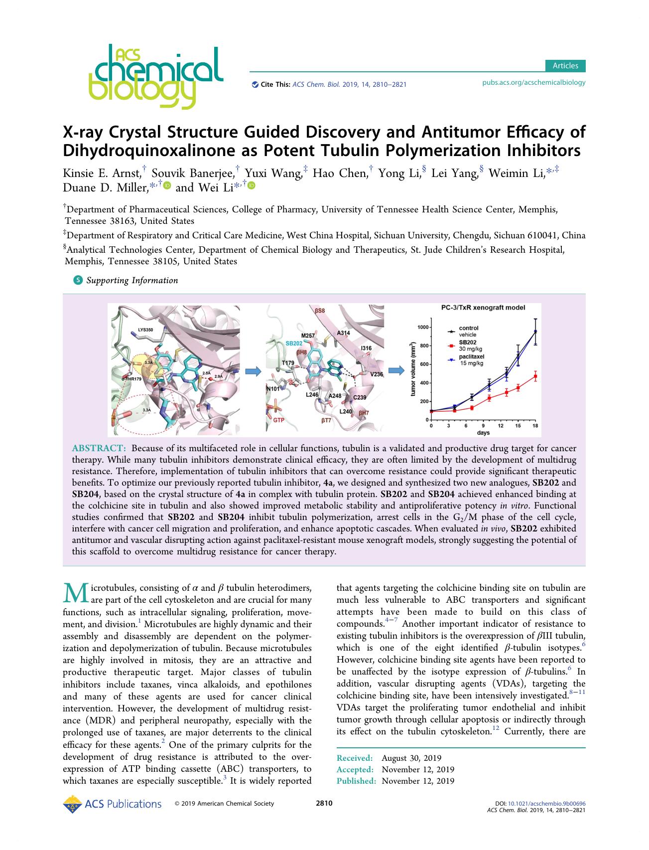 X-ray Crystal Structure Guided Discovery and Antitumor Efficacy of Dihydroquinoxalinone as Potent Tubulin Polymerization Inhibitors by unknow