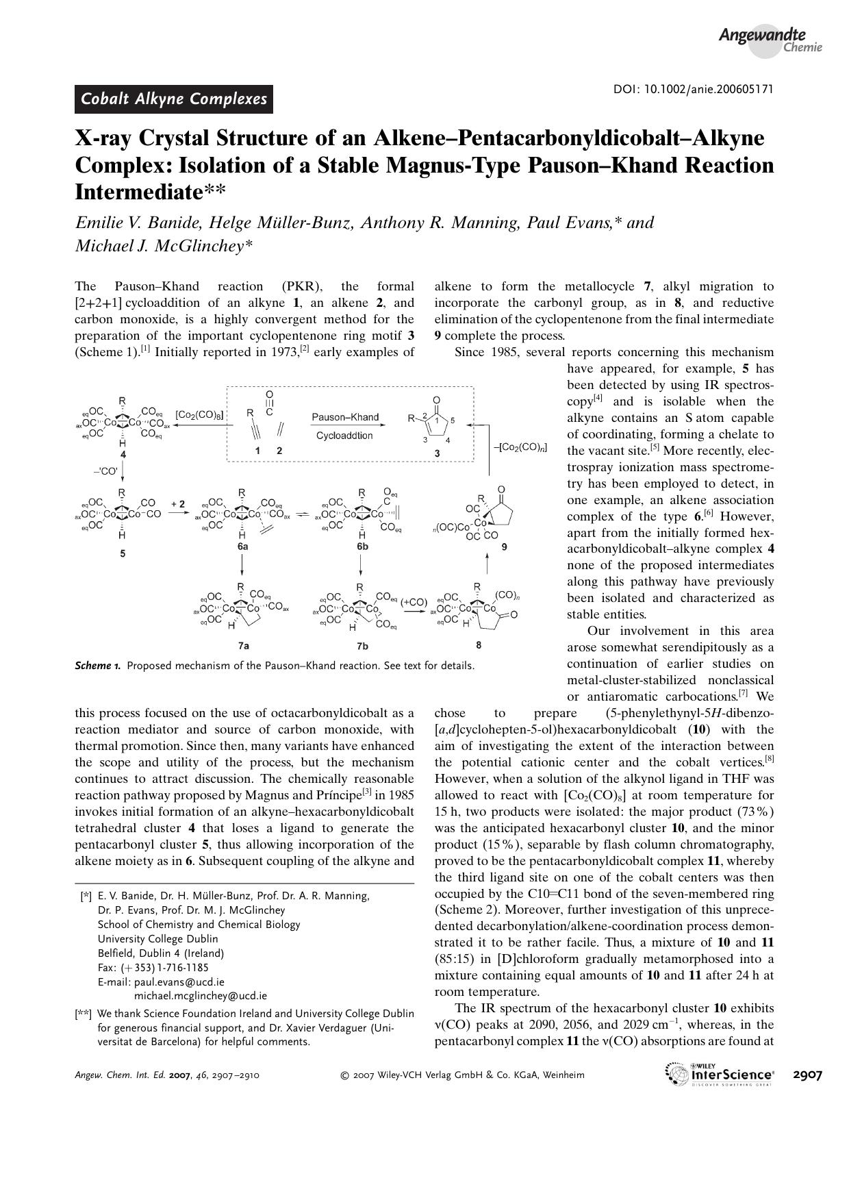 X-ray Crystal Structure of an Alkene-Pentacarbonyldicobalt-Alkyne Complex: Isolation of a Stable Magnus-Type Pauson-Khand Reaction Intermediate by Unknown