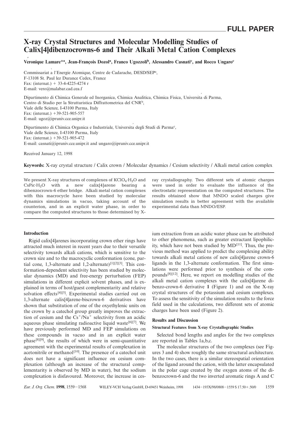 X-ray Crystal Structures and Molecular Modelling Studies of Calix[4]dibenzocrowns-6 and Their Alkali Metal Cation Complexes by Unknown