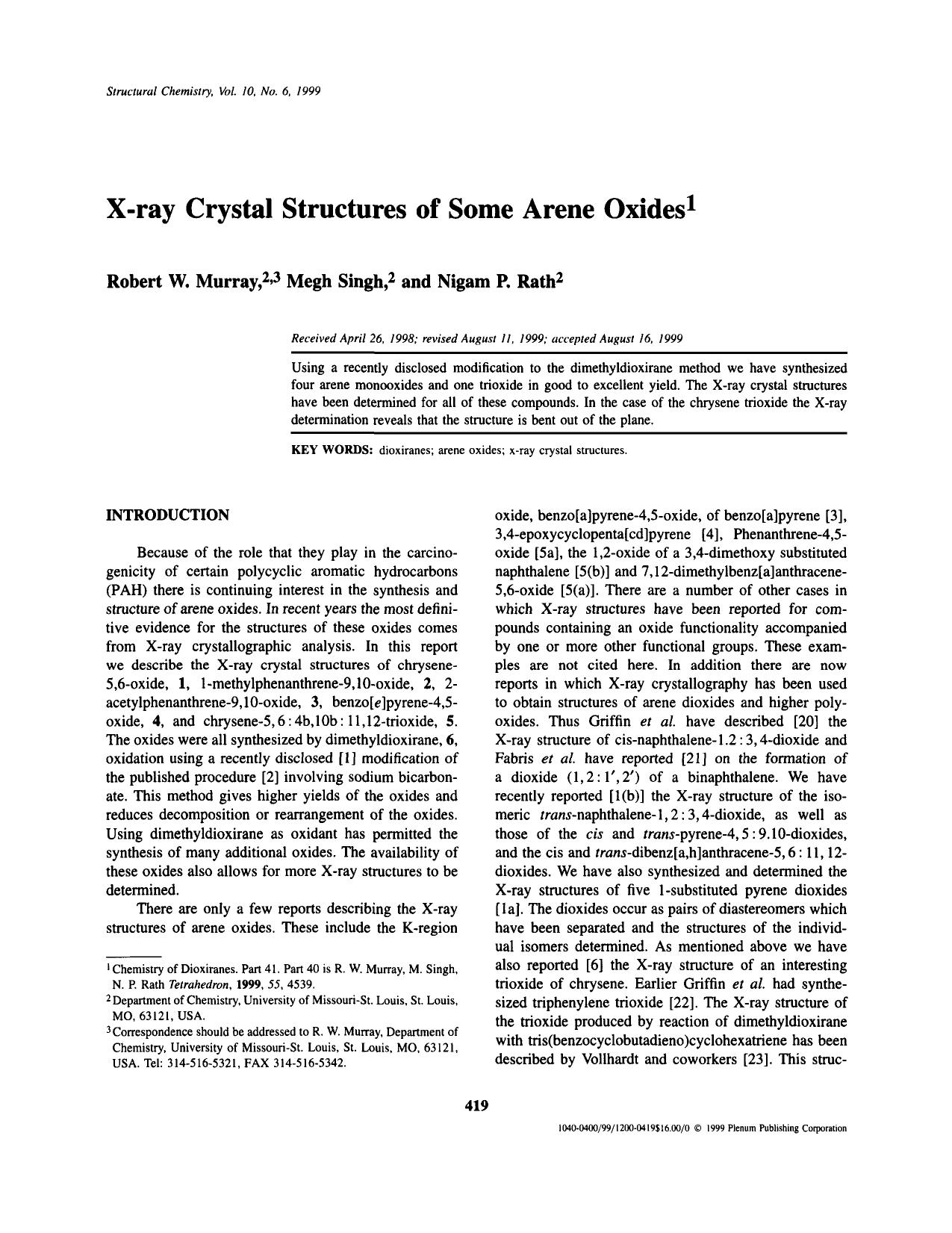 X-ray Crystal Structures of Some Arene Oxides by Unknown