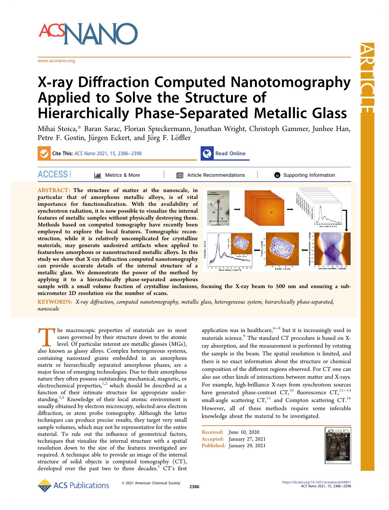 X-ray Diffraction Computed Nanotomography Applied to Solve the Structure of Hierarchically Phase-Separated Metallic Glass by unknow