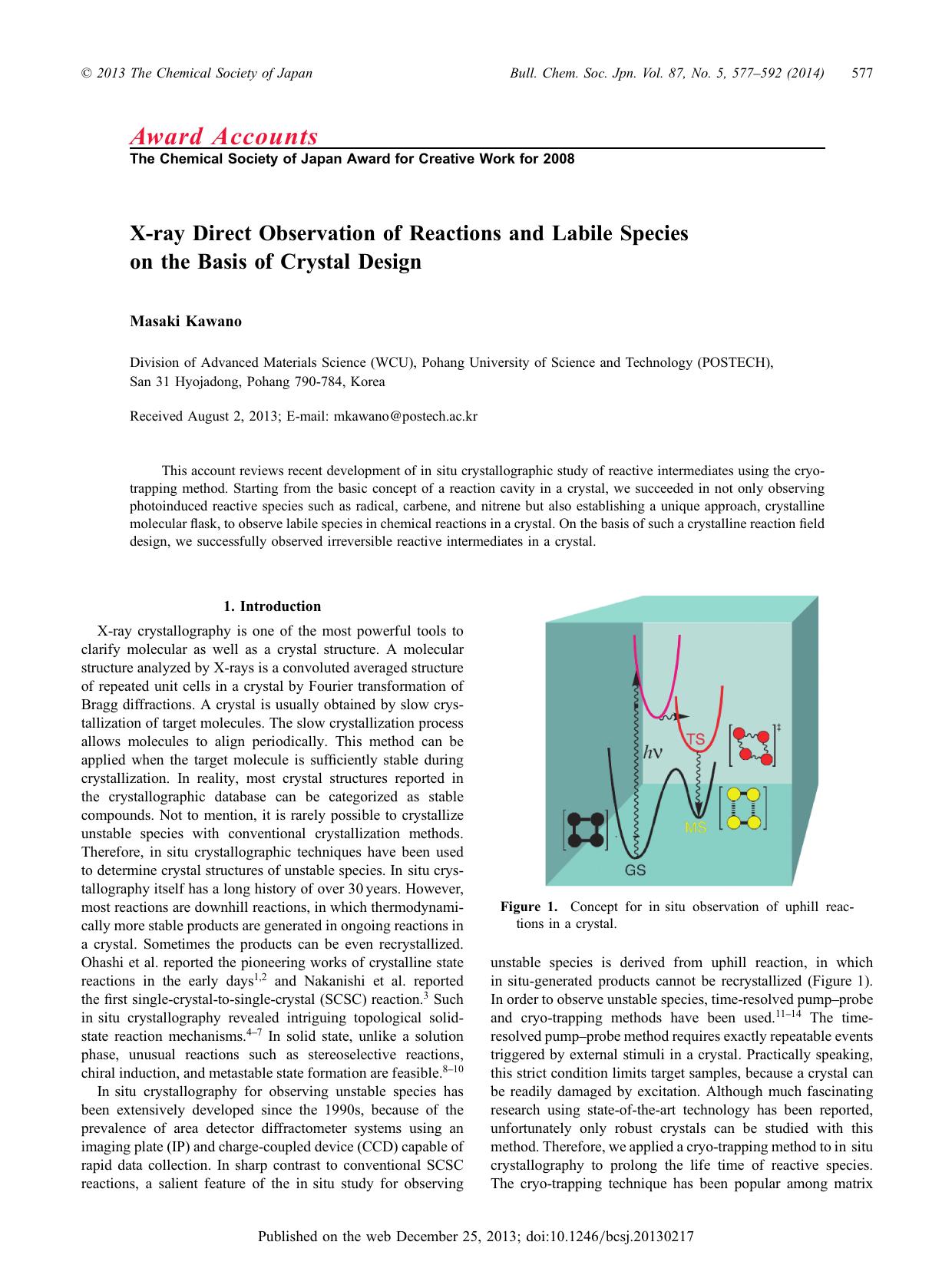 X-ray Direct Observation of Reactions and Labile Species on the Basis of Crystal Design by Masaki Kawano