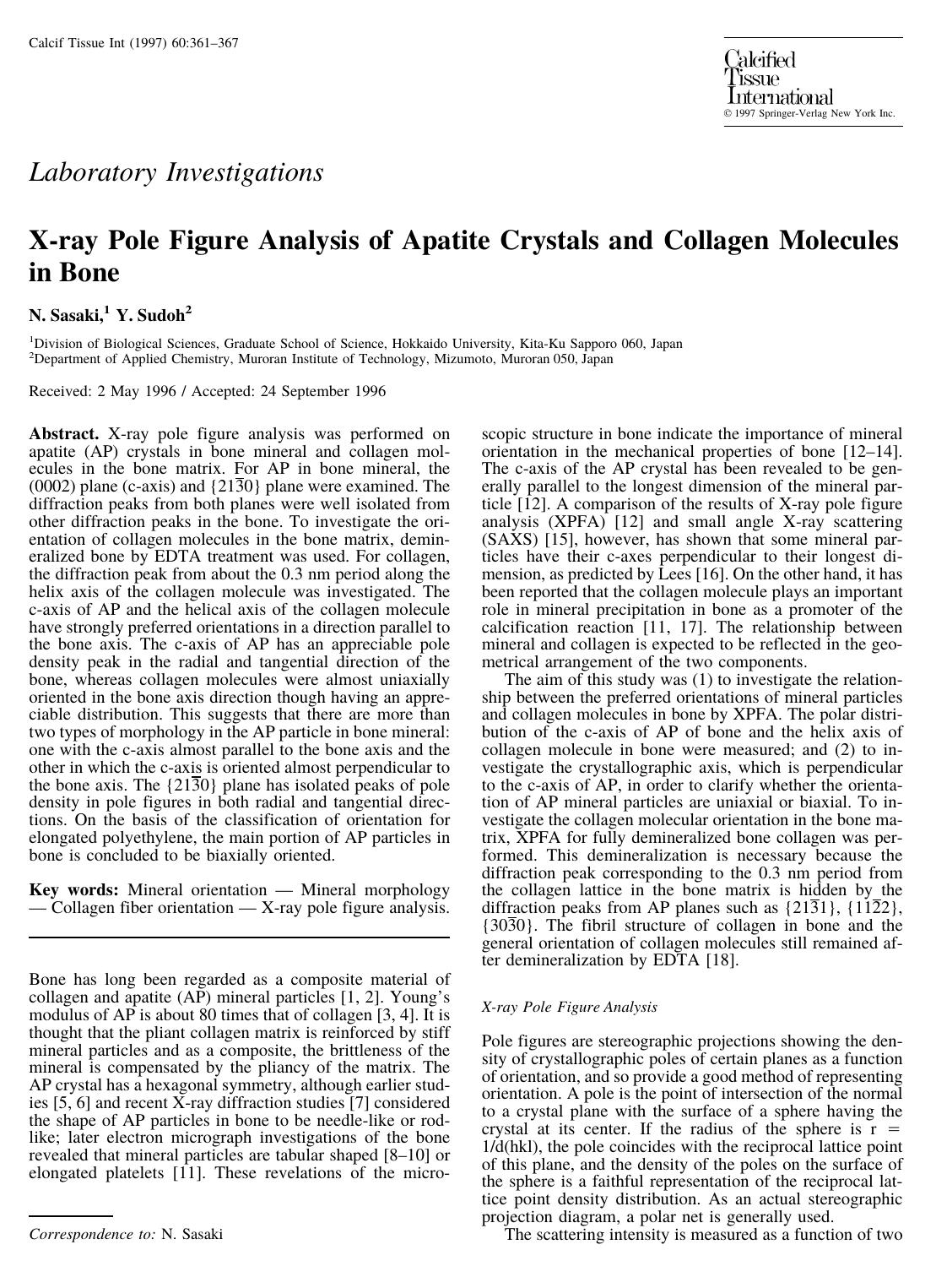 X-ray Pole Figure Analysis of Apatite Crystals and Collagen Molecules in Bone by Sasaki N. et al