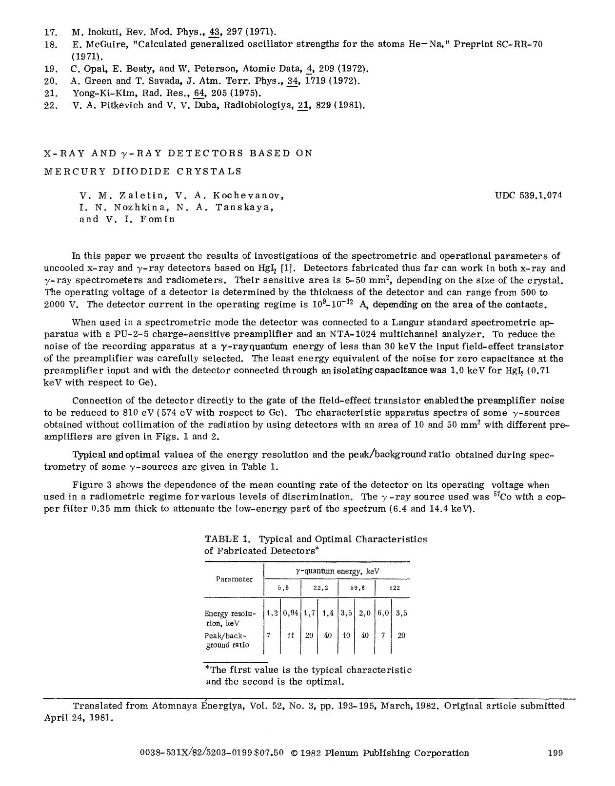 X-ray and γ-ray detectors based on mercury diiodide crystals by Unknown