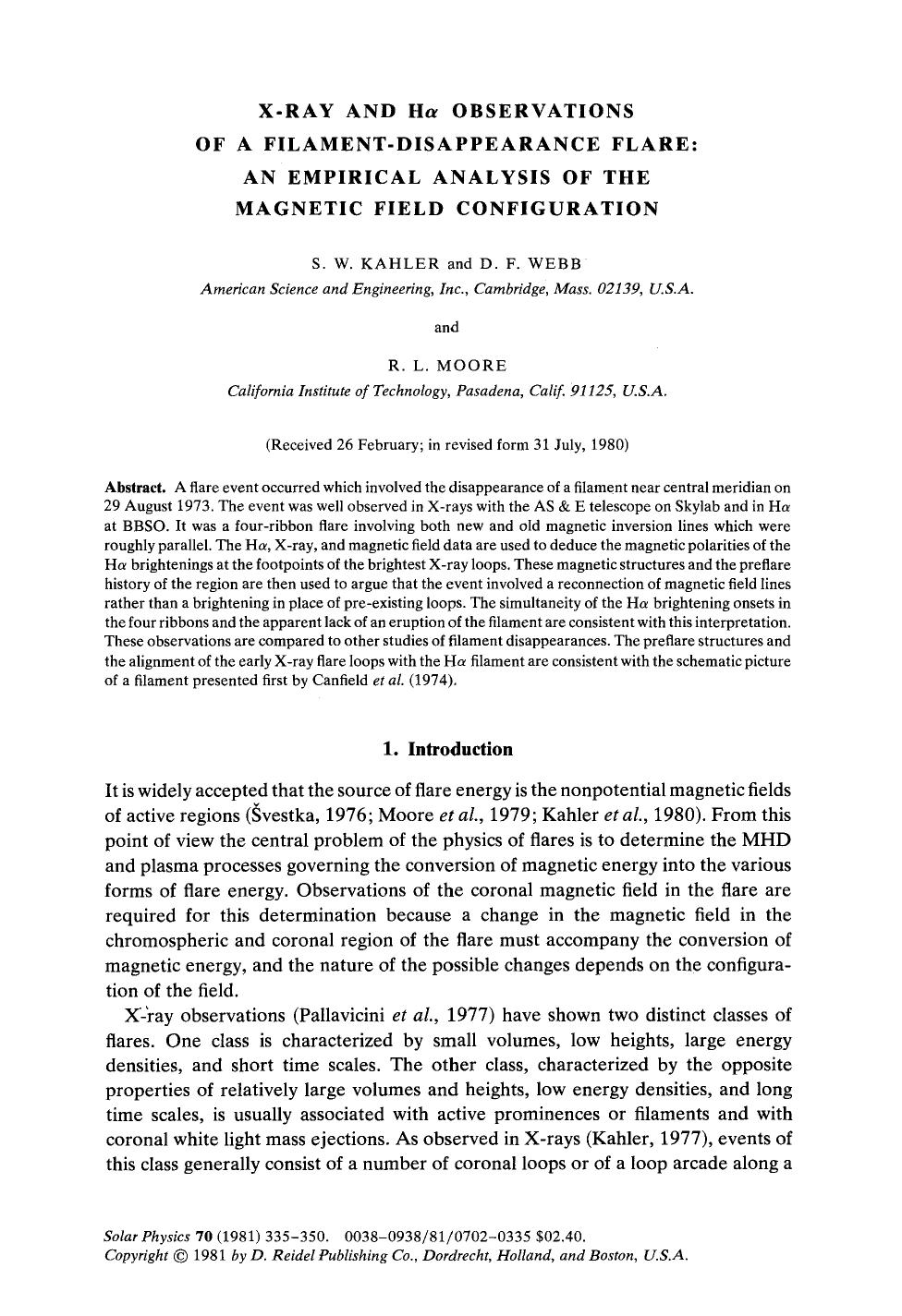 X-ray and H&#x03B1; observations of a filament-disappearance flare: An empirical analysis of the magnetic field configuration by Unknown