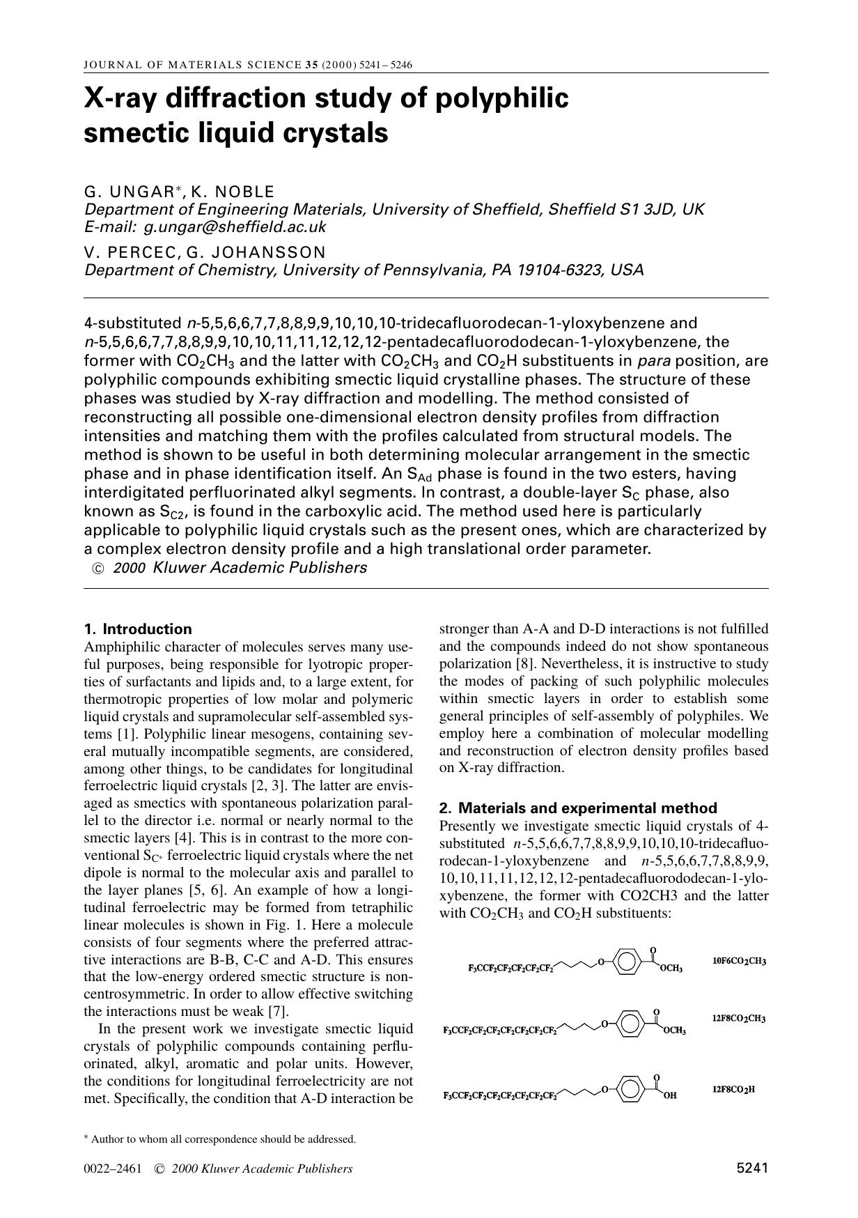 X-ray diffraction study of polyphilic smectic liquid crystals by Unknown