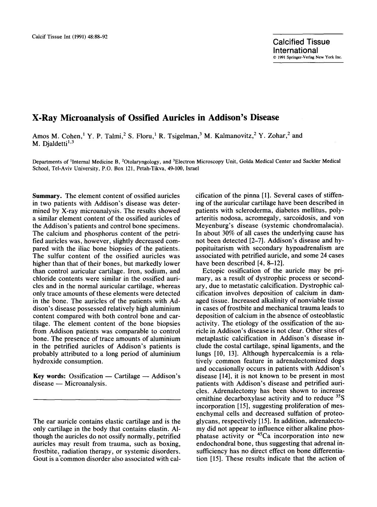 X-ray microanalysis of ossified auricles in Addison's disease by Unknown