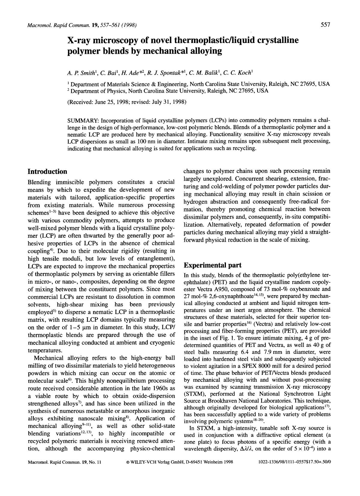 X-ray microscopy of novel thermoplasticliquid crystalline polymer blends by mechanical alloying by Unknown
