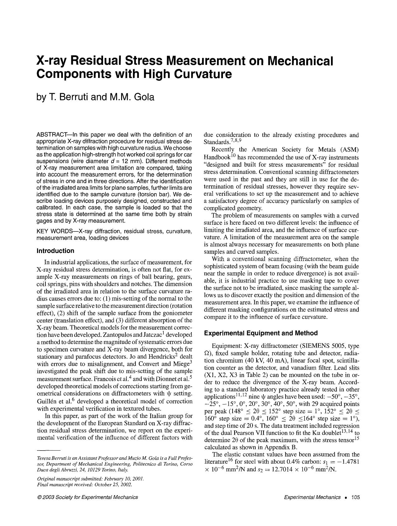 X-ray residual stress measurement on mechanical components with high curvature by Unknown