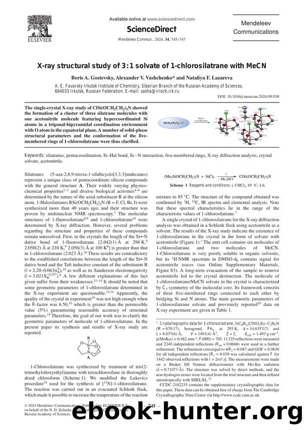 X-ray structural study of 3:1 solvate of 1-chlorosilatrane with MeCN by Boris A. Gostevsky
