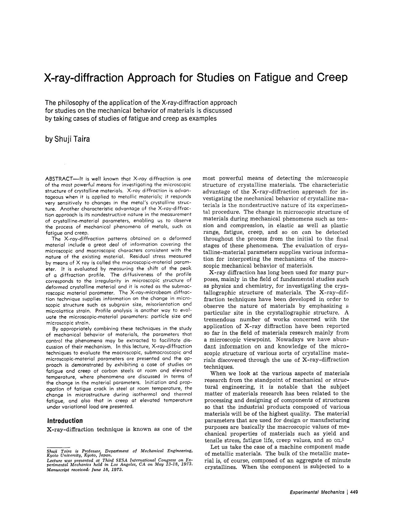 X-ray-diffraction approach for studies on fatigue and creep by Unknown