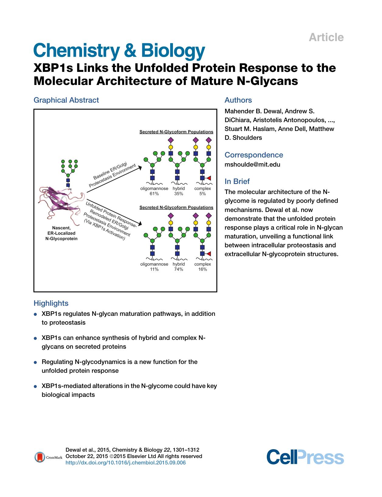 XBP1s Links the Unfolded Protein Response to the Molecular Architecture of Mature N-Glycans by unknow