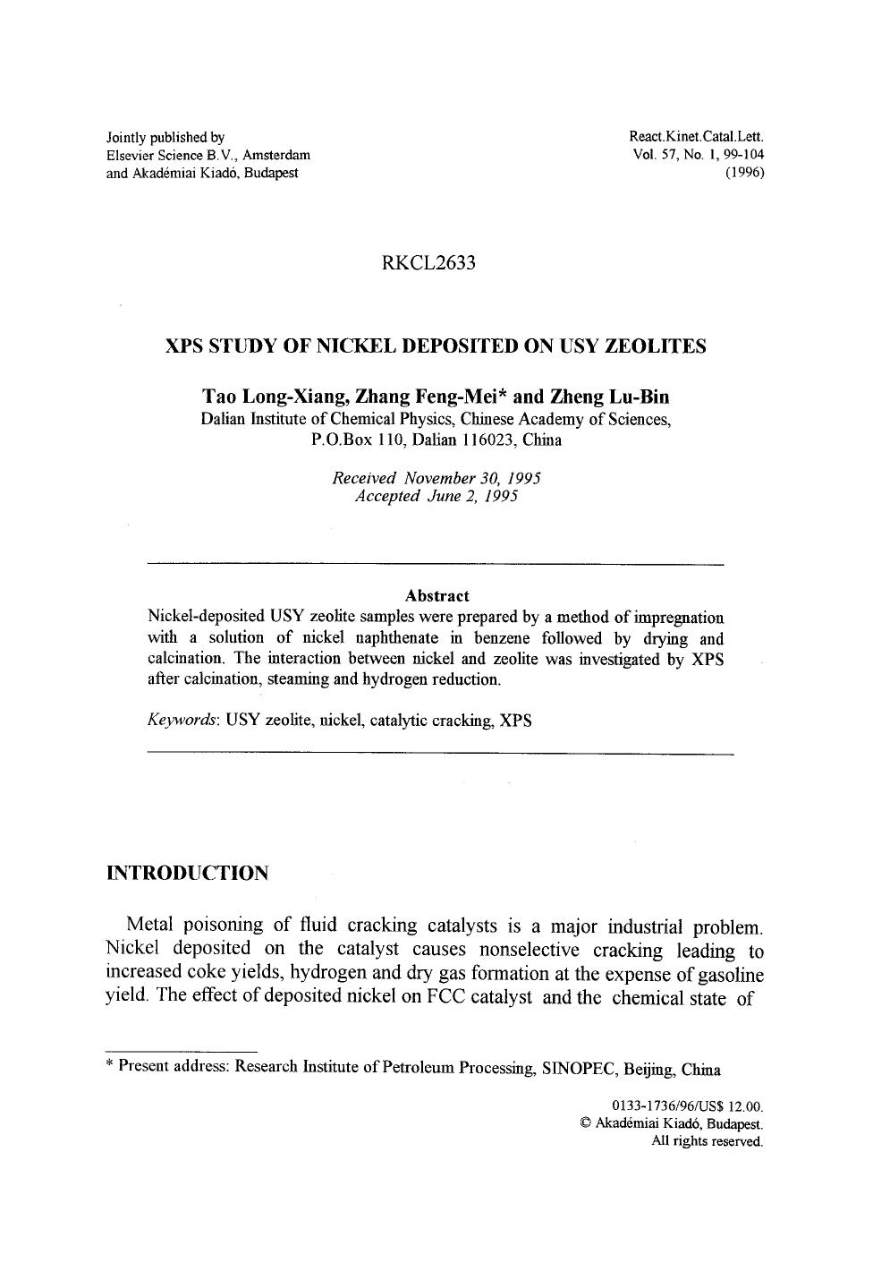 XPS study of nickel deposited on USY zeolites by Unknown