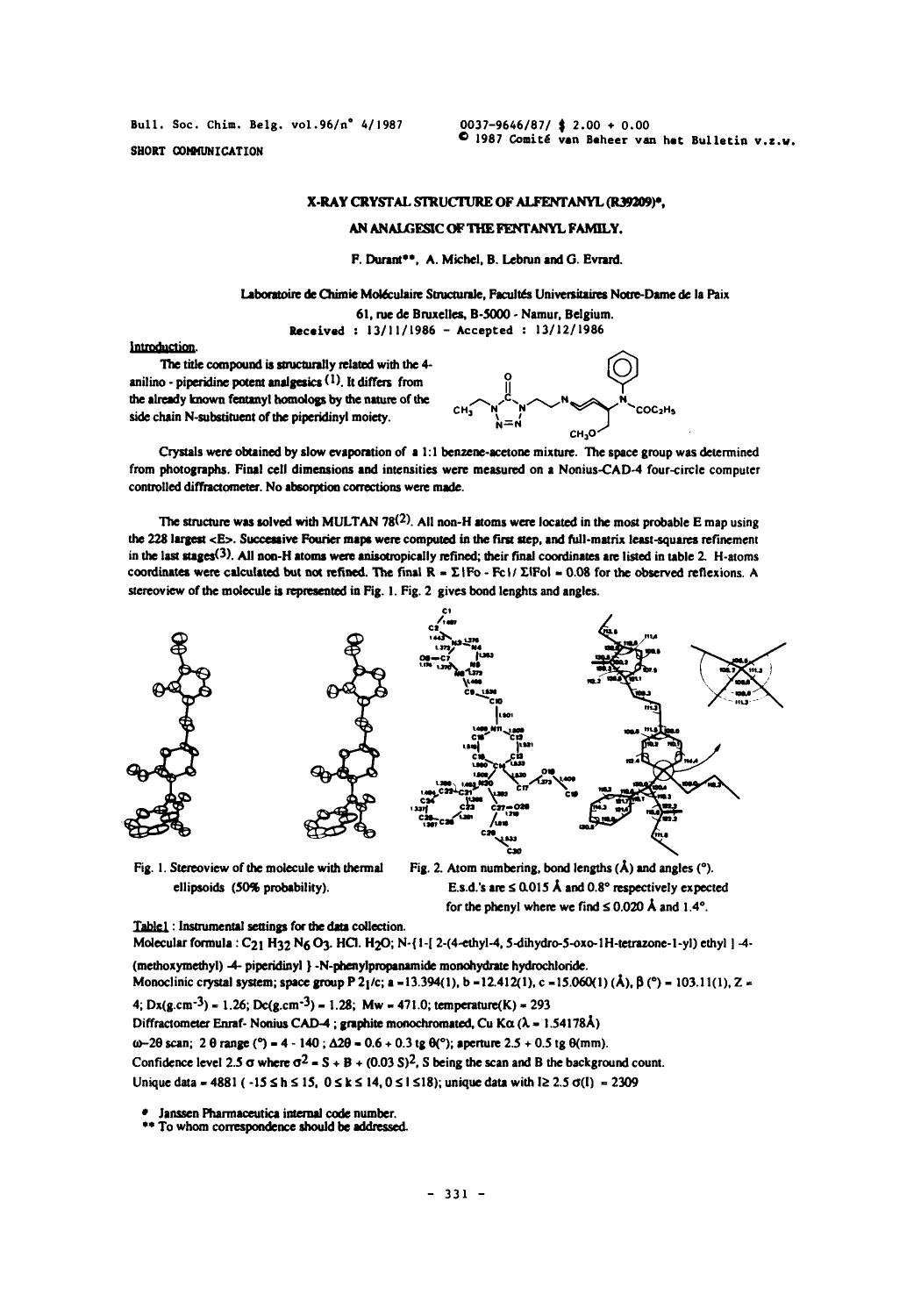 XRay Crystal Structure of Alfentanyl (R39209), An analgesic of the fentanyl family by Unknown