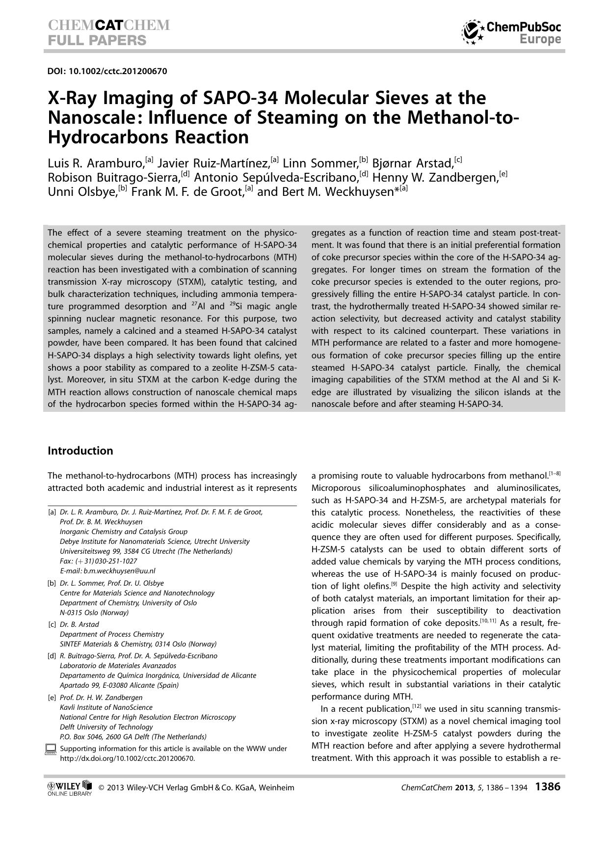XRay Imaging of SAPO34 Molecular Sieves at the Nanoscale: Influence of Steaming on the MethanoltoHydrocarbons Reaction by Unknown