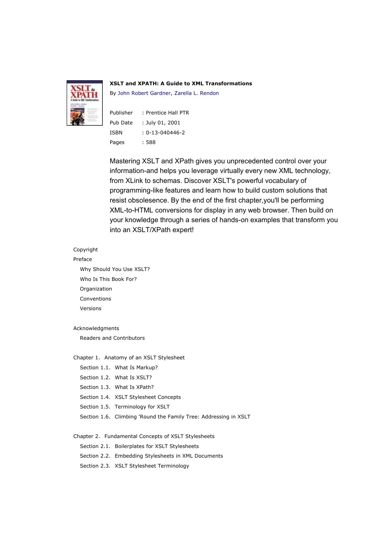 XSLT and XPATH: A Guide to XML Transformations by John Robert Gardner