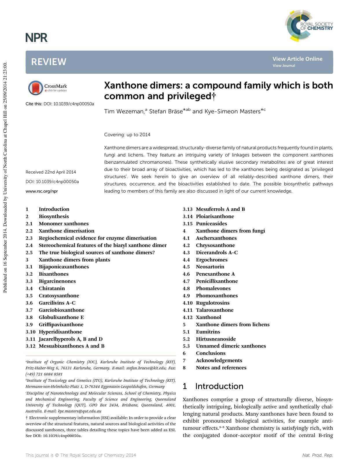 Xanthone dimers: a compound family which is both common and privileged by Tim Wezeman & Stefan Bräse & Kye-Simeon Masters